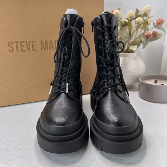 Steve Madden Mansel Platform Lace Up Combat Boots Lug Sole Black Women's 7M - Picture 6 of 12